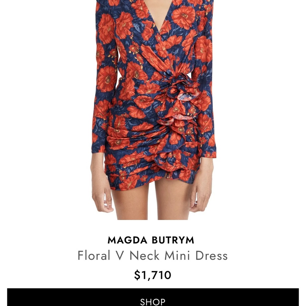 MAGDA BUTRYM Floral V Neck Mini Dress Size 38 100% Silk